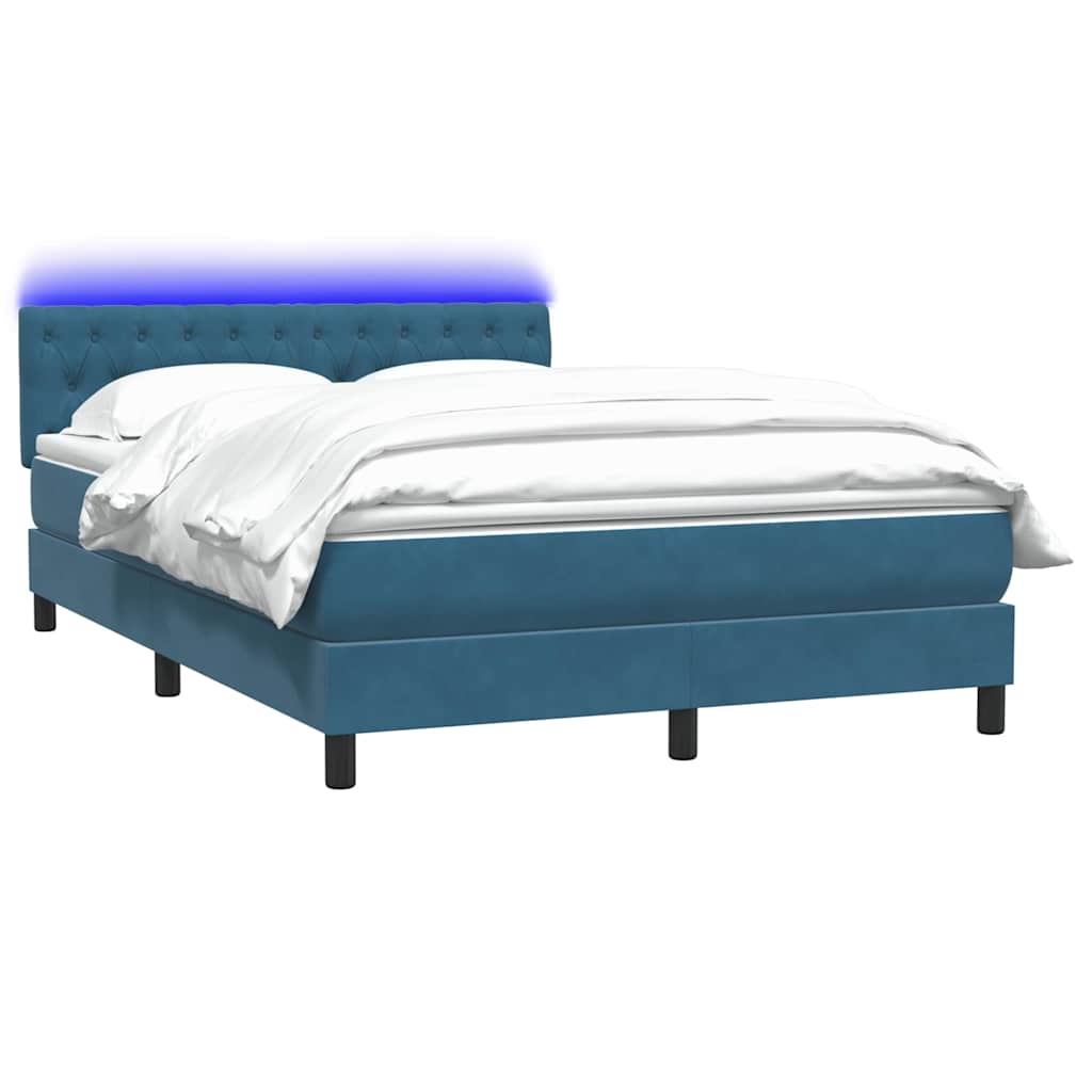 Κρεβάτι Boxspring με Στρώμα & LED σκούρο μπλε 140x220 cm Βελούδινο
