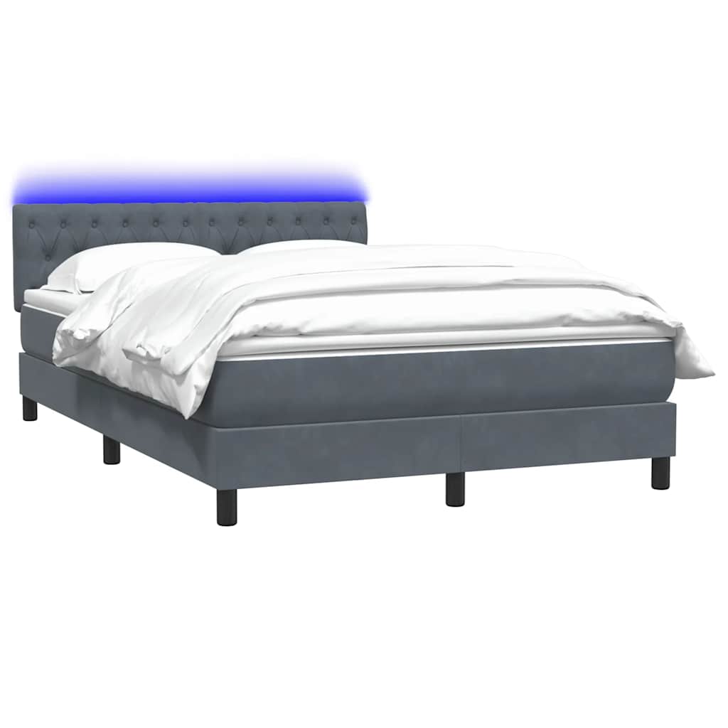 Κρεβάτι Boxspring με Στρώμα & LED Σκούρο γκρι 160x220 cm Βελούδινο - Pakobazaar