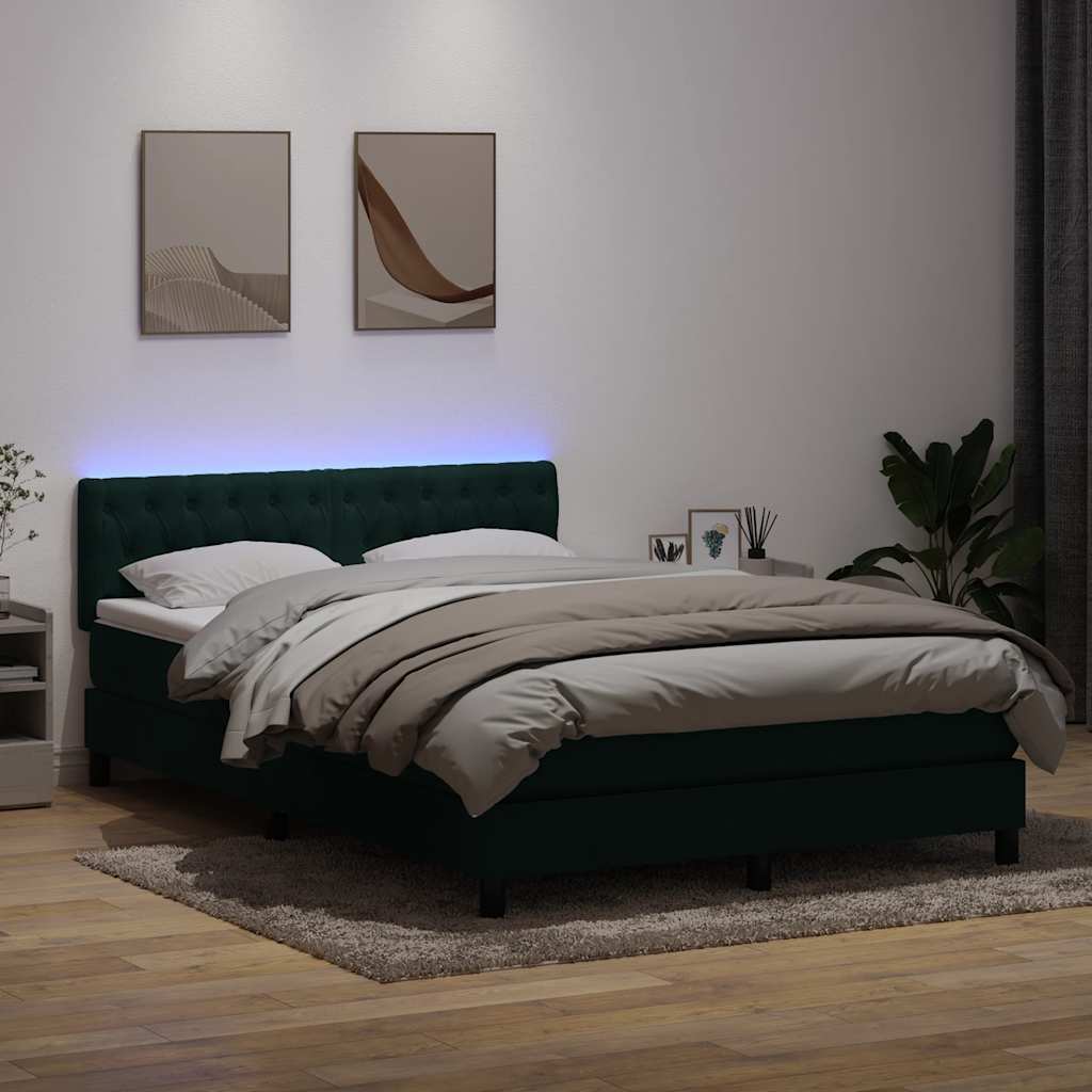 Κρεβάτι Boxspring με Στρώμα & LED σκούρο πράσινο 160x220cm Βελούδινο - Pakobazaar