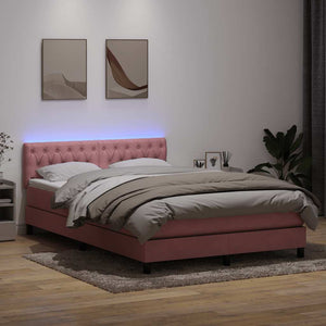 Κρεβάτι Boxspring με Στρώμα & LED ροζ 160x220 cm Βελούδινο
