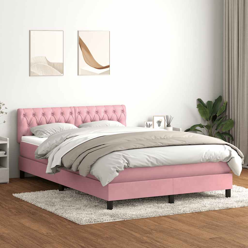 Κρεβάτι Boxspring με Στρώμα & LED ροζ 160x220 cm Βελούδινο