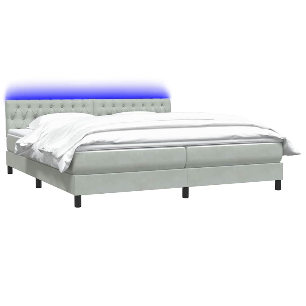 Κρεβάτι Boxspring με Στρώμα & LED ανοιχτό γκρι 180x220 cm Βελούδινο