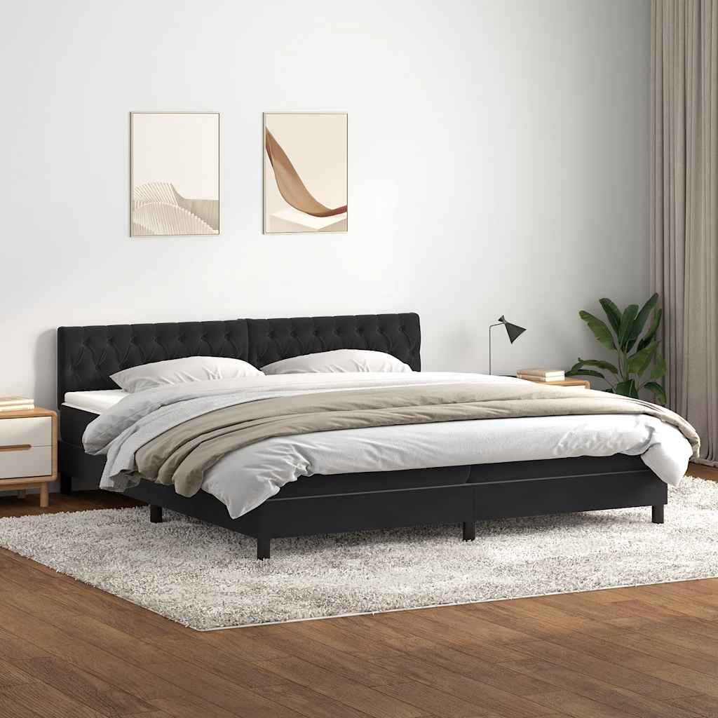 Κρεβάτι Boxspring με Στρώμα & LED Μαύρο 180x220 cm Βελούδινο - Pakobazaar