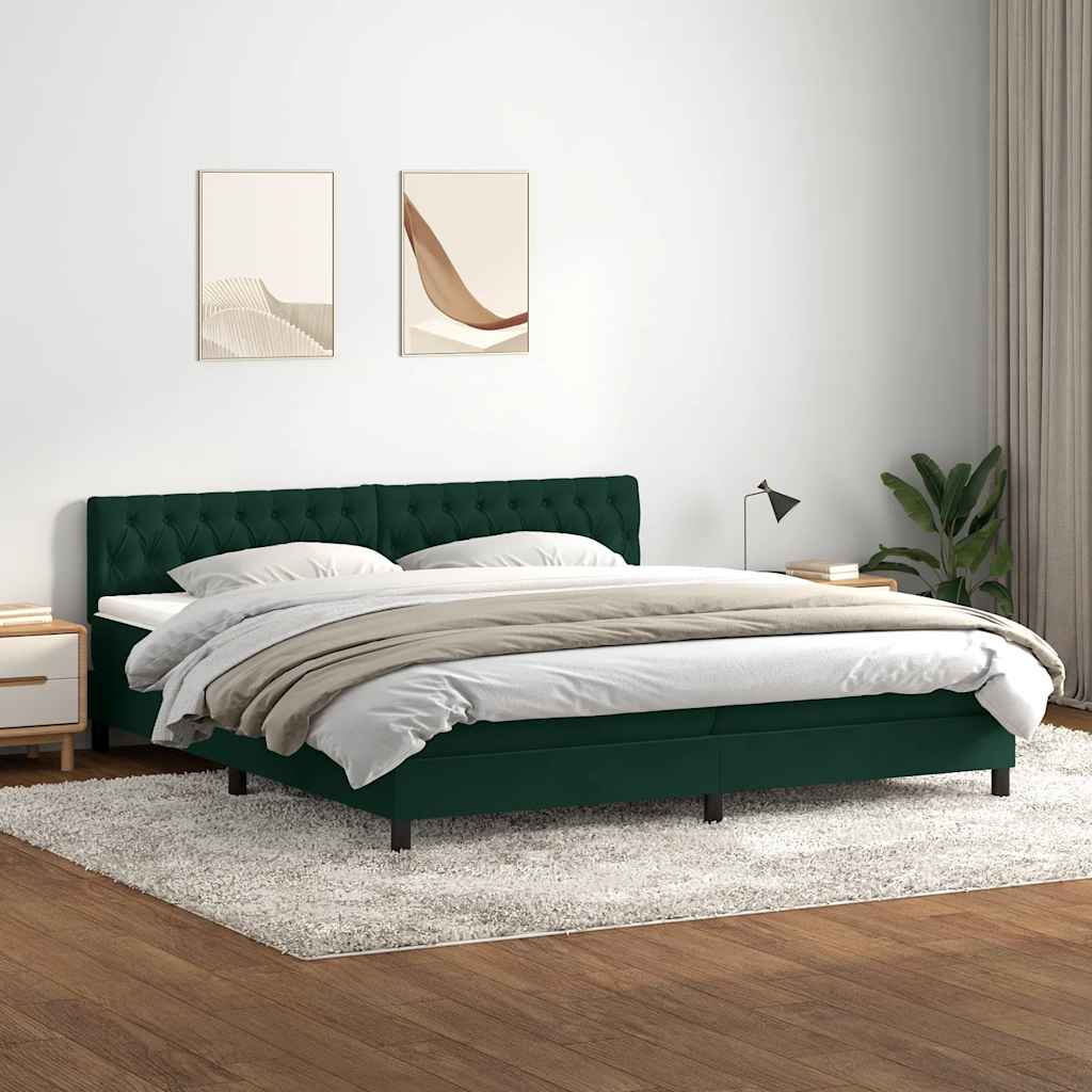 Κρεβάτι Boxspring με Στρώμα & LED σκούρο πράσινο 180x220cm Βελούδινο - Pakobazaar