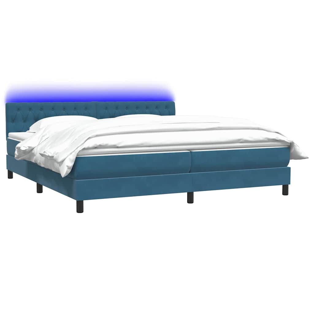 Κρεβάτι Boxspring με Στρώμα & LED σκούρο μπλε 180x220 cm Βελούδινο
