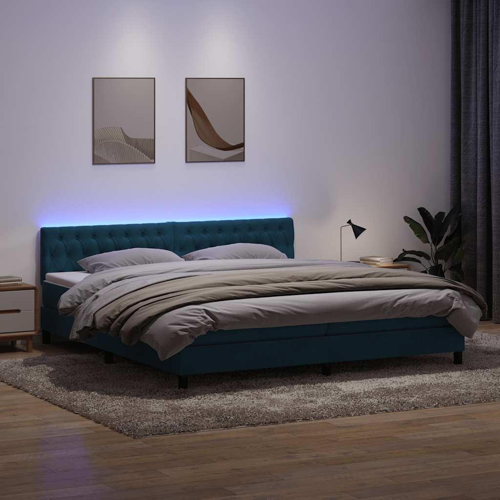 Κρεβάτι Boxspring με Στρώμα & LED σκούρο μπλε 180x220 cm Βελούδινο