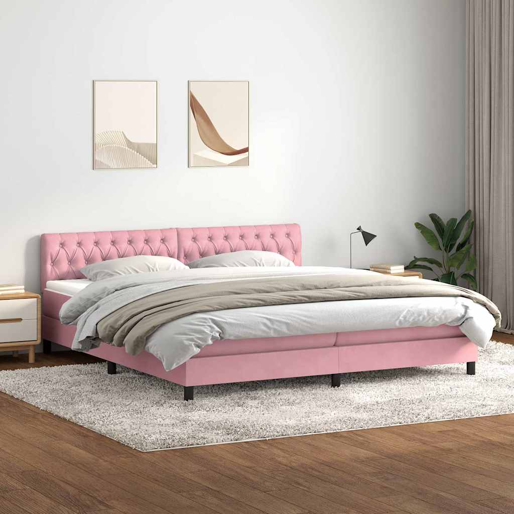 Κρεβάτι Boxspring με Στρώμα & LED ροζ 180x220 cm Βελούδινο - Pakobazaar