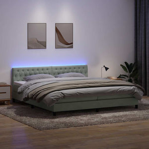 Κρεβάτι Boxspring με Στρώμα & LED ανοιχτό γκρι 200x220 εκ. Βελούδινο - Pakobazaar