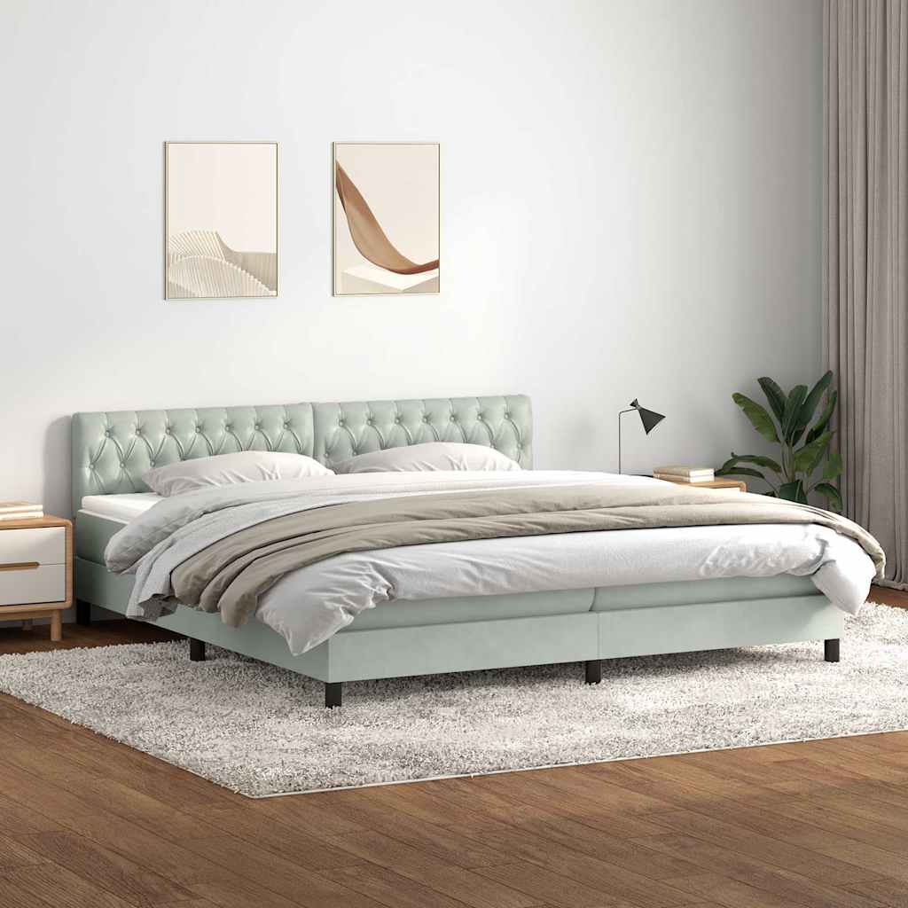 Κρεβάτι Boxspring με Στρώμα & LED ανοιχτό γκρι 200x220 εκ. Βελούδινο - Pakobazaar
