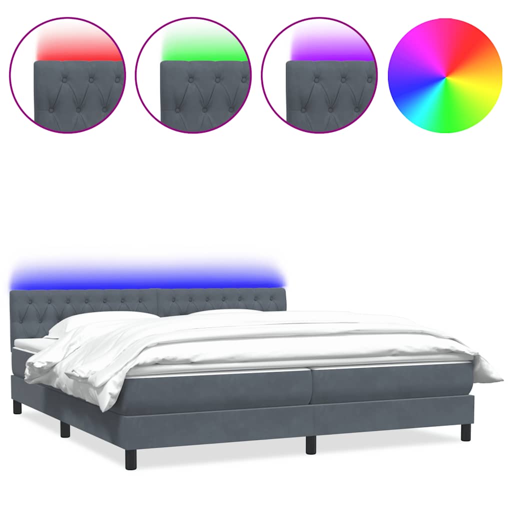 Κρεβάτι Boxspring με Στρώμα & LED Σκούρο γκρι 200x220 cm Βελούδινο - Pakobazaar