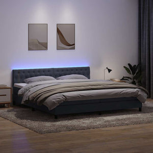Κρεβάτι Boxspring με Στρώμα & LED Σκούρο γκρι 200x220 cm Βελούδινο - Pakobazaar