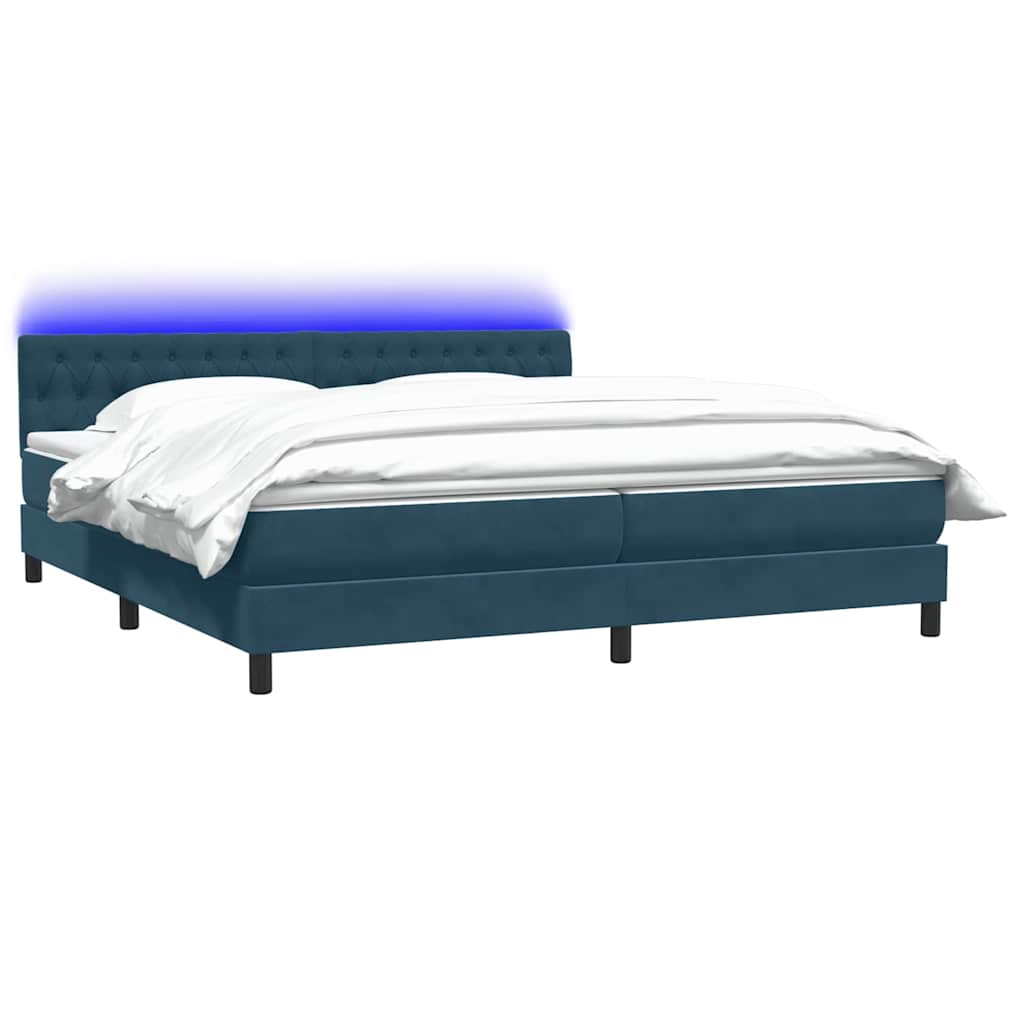 Κρεβάτι Boxspring με Στρώμα & LED σκούρο μπλε 200x220 cm Βελούδινο - Pakobazaar