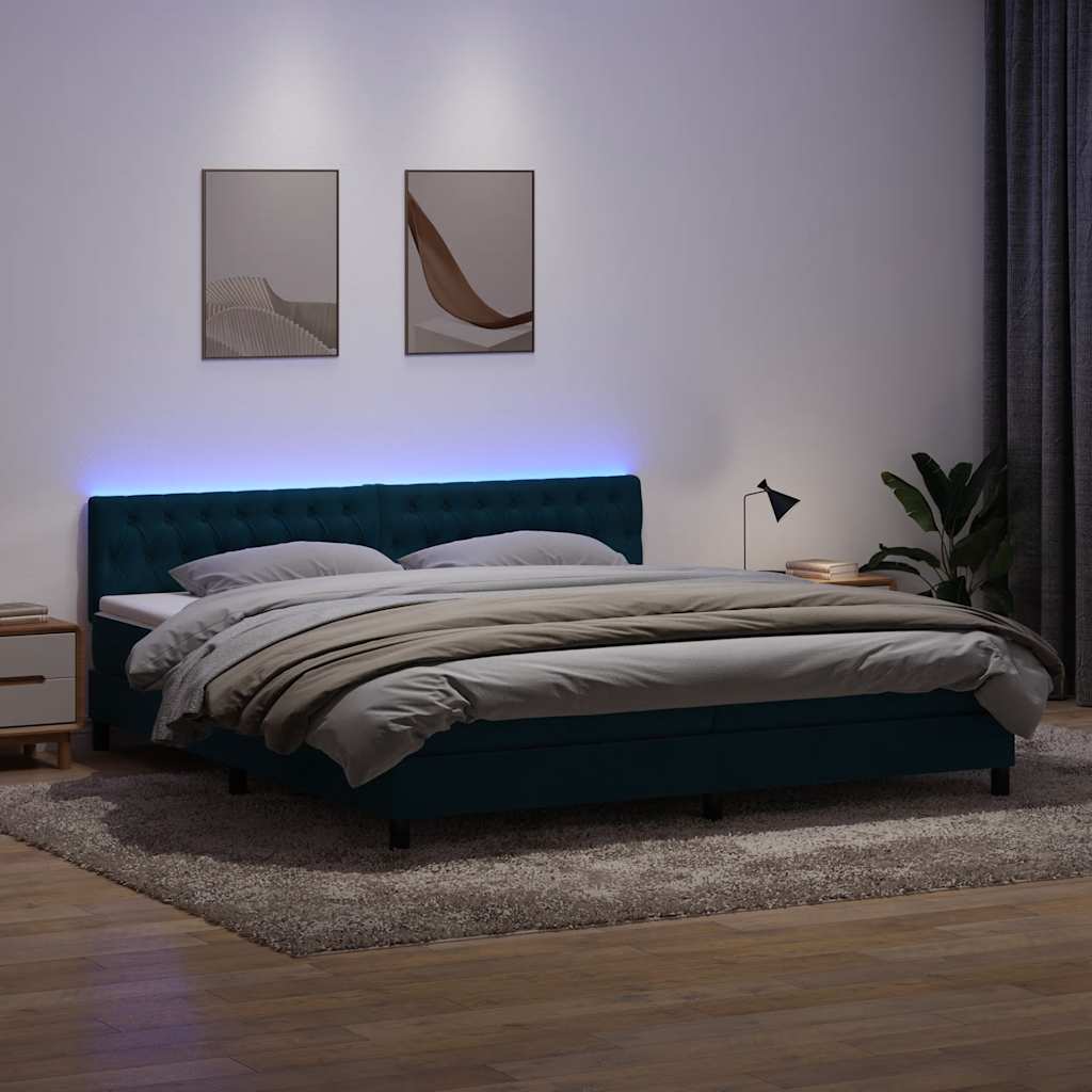 Κρεβάτι Boxspring με Στρώμα & LED σκούρο μπλε 200x220 cm Βελούδινο - Pakobazaar