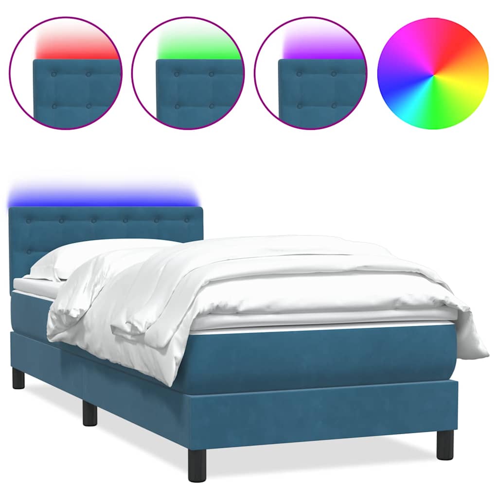 Κρεβάτι Boxspring με Στρώμα & LED σκούρο μπλε 80x210 εκ. Βελούδινο - Pakobazaar