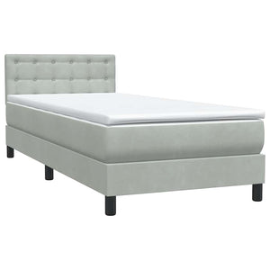 Κρεβάτι Boxspring με Στρώμα & LED ανοιχτό γκρι 90x210 cm Βελούδινο