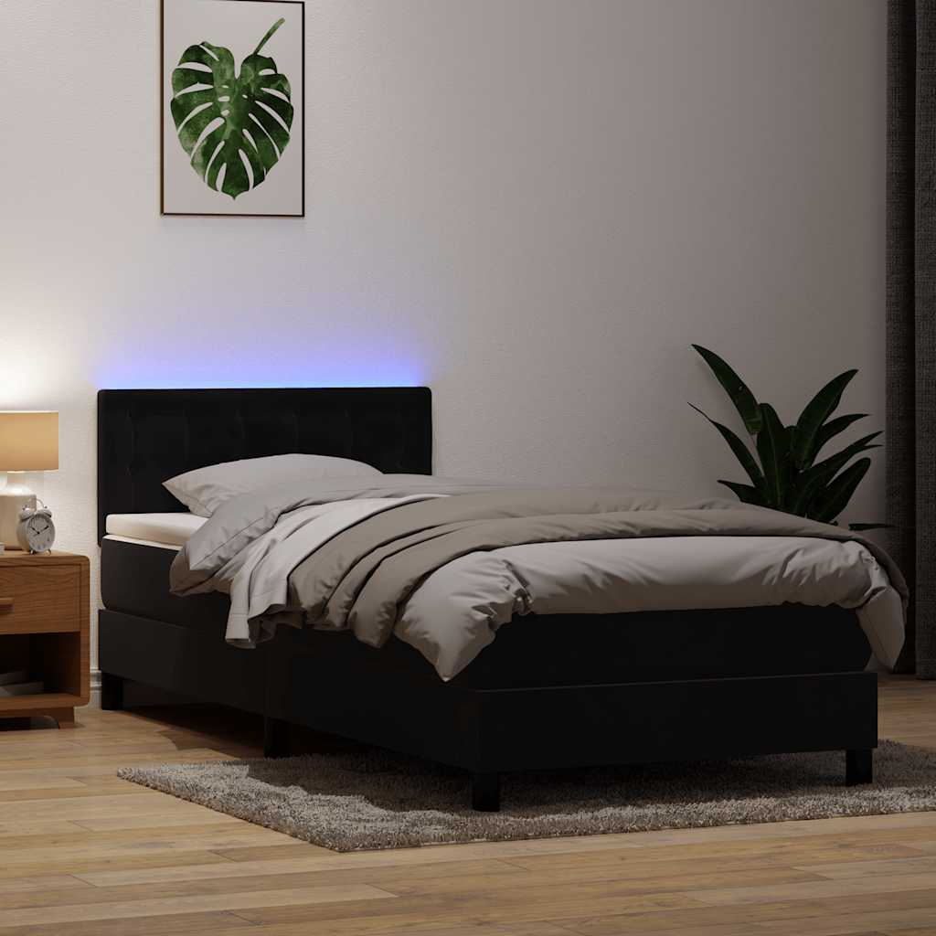 Κρεβάτι Boxspring με Στρώμα & LED Μαύρο 90x210 εκ. Βελούδινο - Pakobazaar