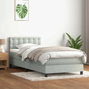Κρεβάτι Boxspring με Στρώμα & LED Ανοιχτό Γκρι 100x210 εκ. Βελούδινο - Pakobazaar
