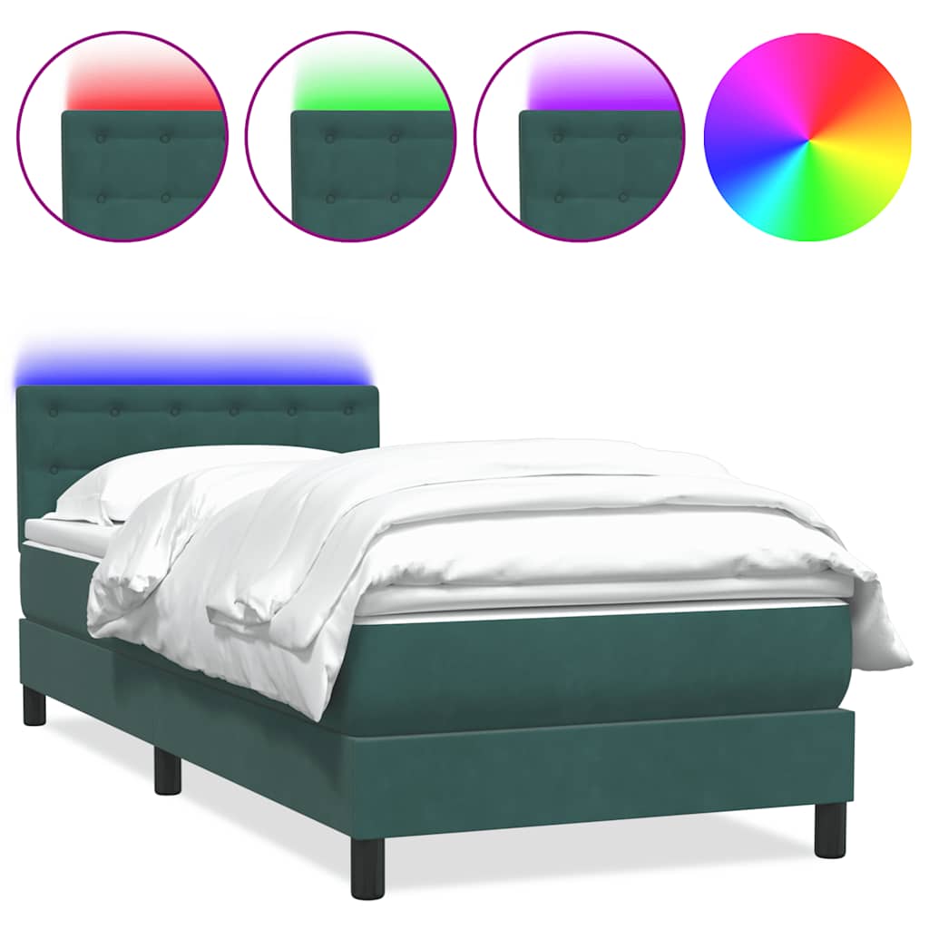 Κρεβάτι Boxspring με Στρώμα & LED Σκούρο Πράσινο 100x210εκ. Βελούδινο