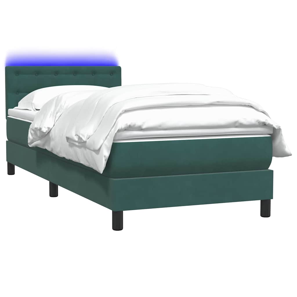 Κρεβάτι Boxspring με Στρώμα & LED Σκούρο Πράσινο 100x210εκ. Βελούδινο