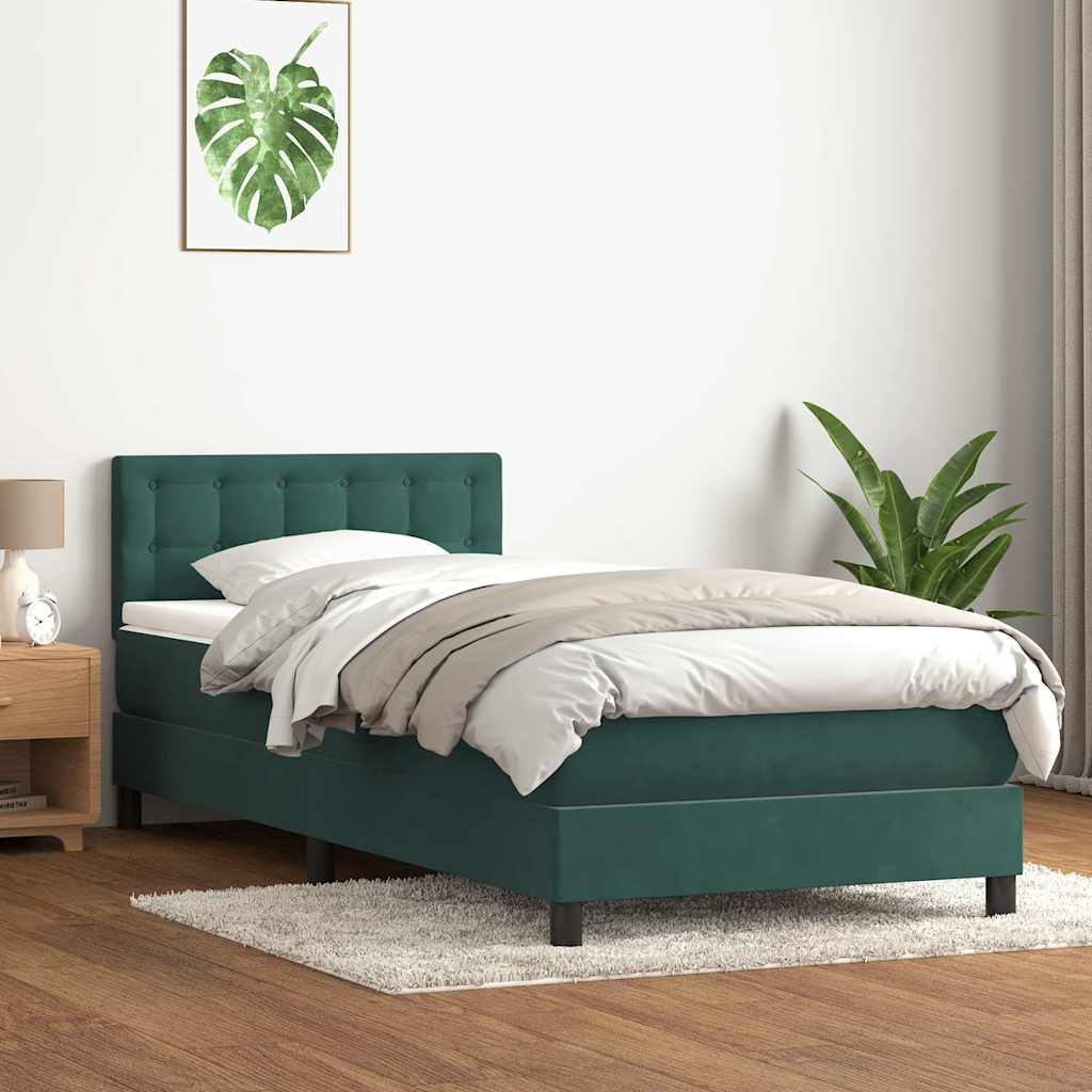 Κρεβάτι Boxspring με Στρώμα & LED Σκούρο Πράσινο 100x210εκ. Βελούδινο
