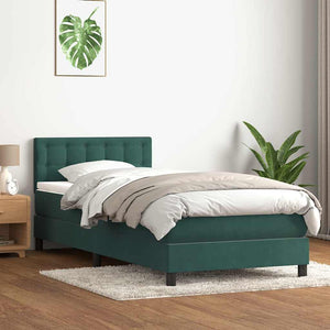 Κρεβάτι Boxspring με Στρώμα & LED Σκούρο Πράσινο 100x210εκ. Βελούδινο