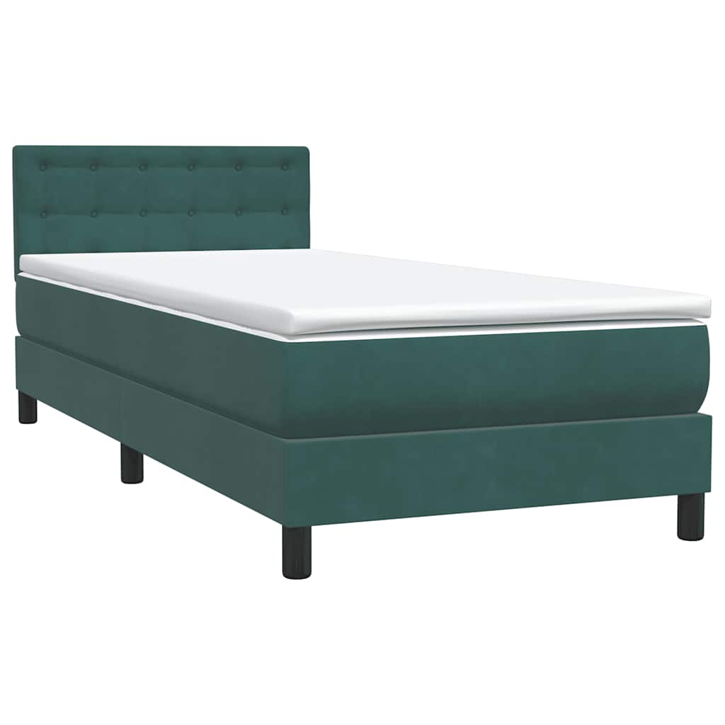 Κρεβάτι Boxspring με Στρώμα & LED Σκούρο Πράσινο 100x210εκ. Βελούδινο