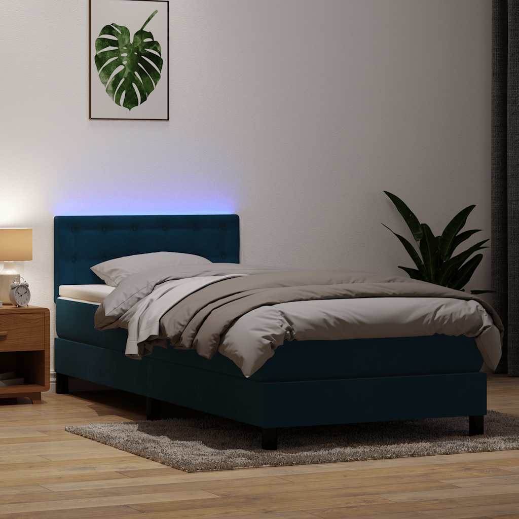 Κρεβάτι Boxspring με Στρώμα & LED Σκούρο Μπλε 100x210 εκ. Βελούδινο - Pakobazaar