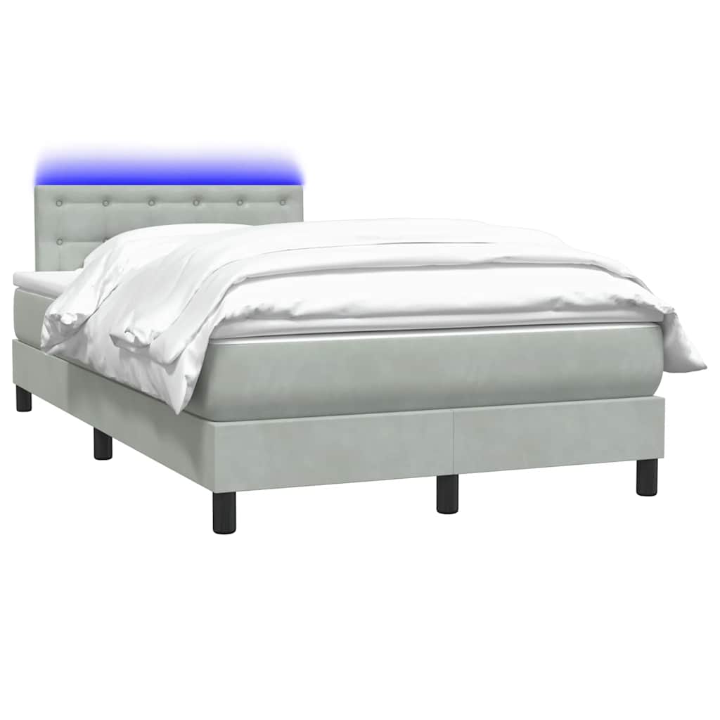 Κρεβάτι Boxspring με Στρώμα & LED Ανοιχτό Γκρι 120x210 εκ. Βελούδινο