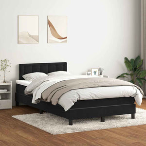 Κρεβάτι Boxspring με Στρώμα & LED Μαύρο 1120x210 εκ. Βελούδινο