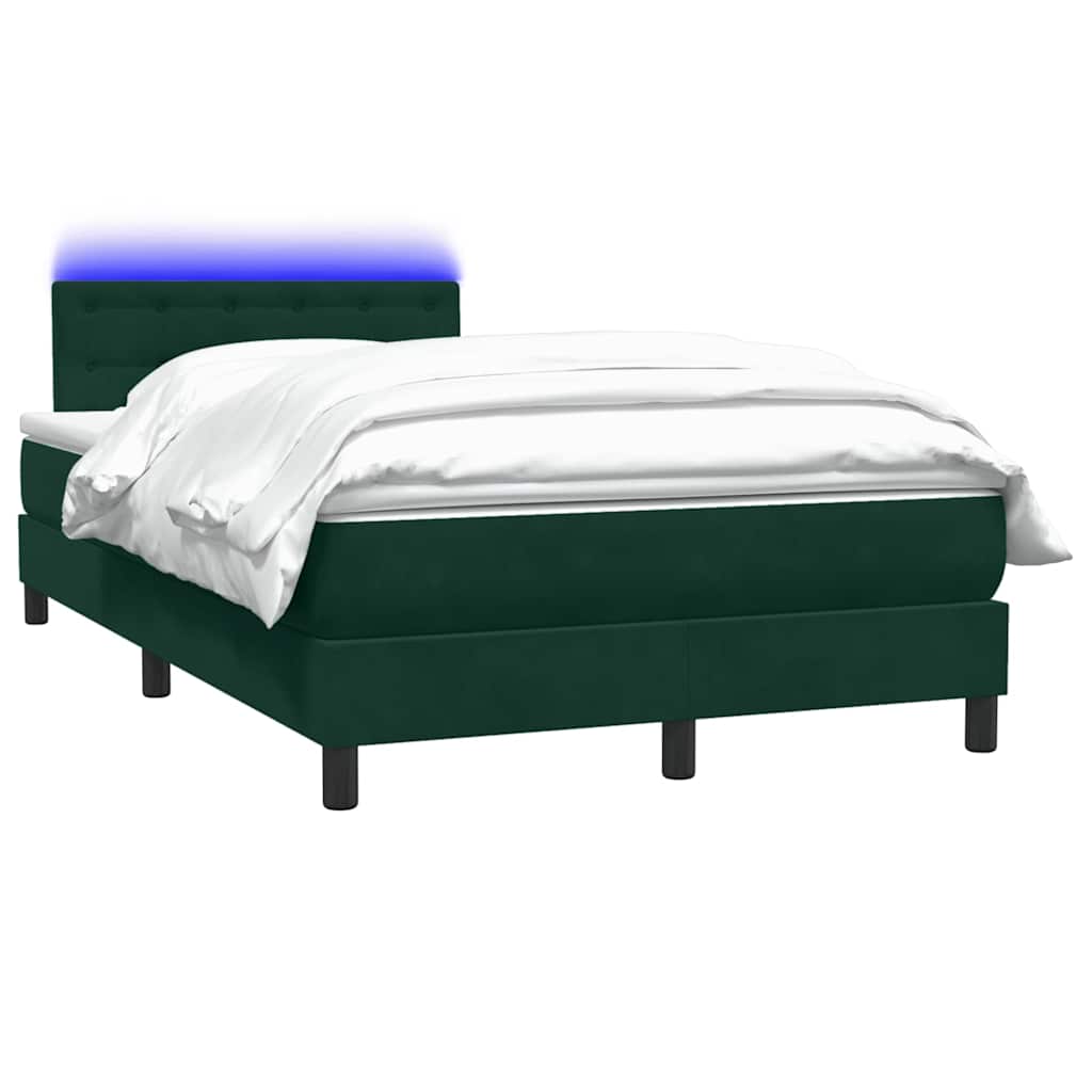 Κρεβάτι Boxspring με Στρώμα & LED Σκούρο Πράσινο 120x210εκ. Βελούδινο - Pakobazaar