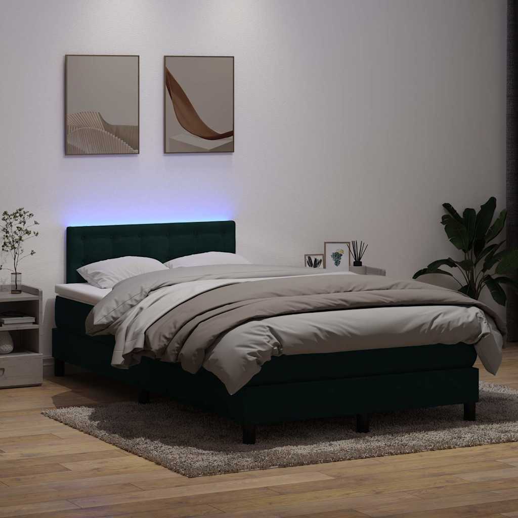 Κρεβάτι Boxspring με Στρώμα & LED Σκούρο Πράσινο 120x210εκ. Βελούδινο - Pakobazaar