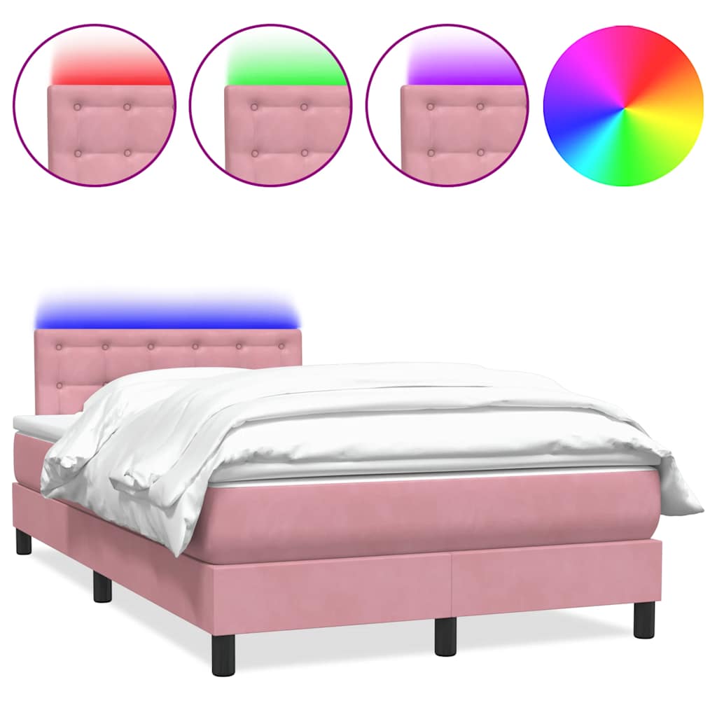 Κρεβάτι Boxspring με Στρώμα & LED Ροζ 120x210 εκ. Βελούδινο - Pakobazaar