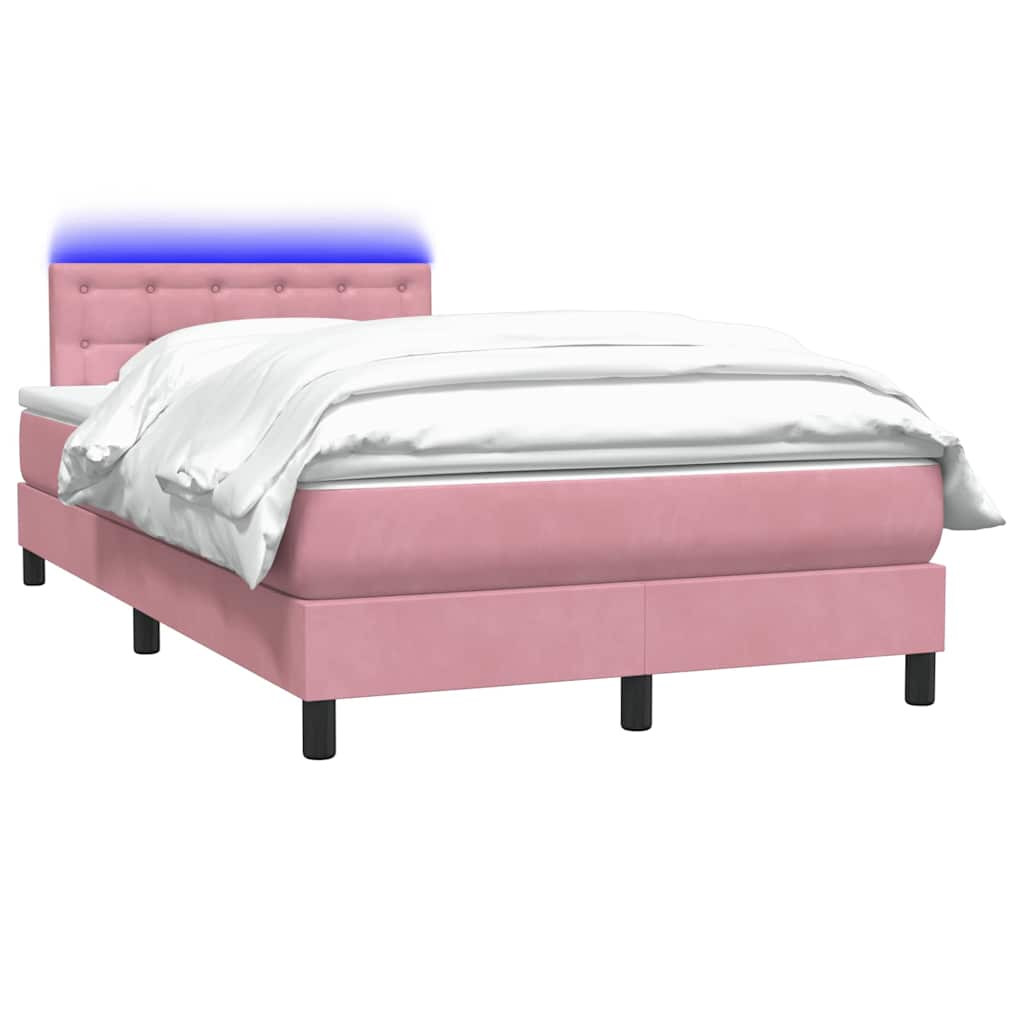Κρεβάτι Boxspring με Στρώμα & LED Ροζ 120x210 εκ. Βελούδινο - Pakobazaar