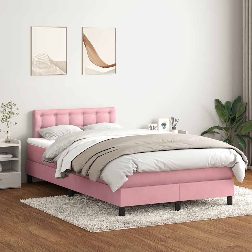 Κρεβάτι Boxspring με Στρώμα & LED Ροζ 120x210 εκ. Βελούδινο - Pakobazaar
