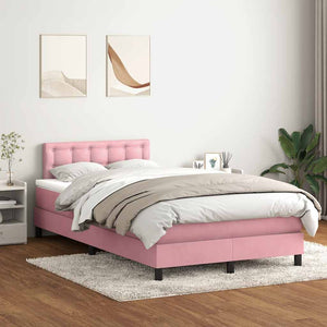 Κρεβάτι Boxspring με Στρώμα & LED Ροζ 120x210 εκ. Βελούδινο - Pakobazaar