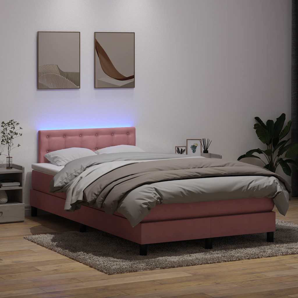 Κρεβάτι Boxspring με Στρώμα & LED Ροζ 120x210 εκ. Βελούδινο - Pakobazaar