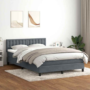 Κρεβάτι Boxspring με Στρώμα & LED Σκούρο Γκρι 140x210 εκ. Βελούδινο - Pakobazaar