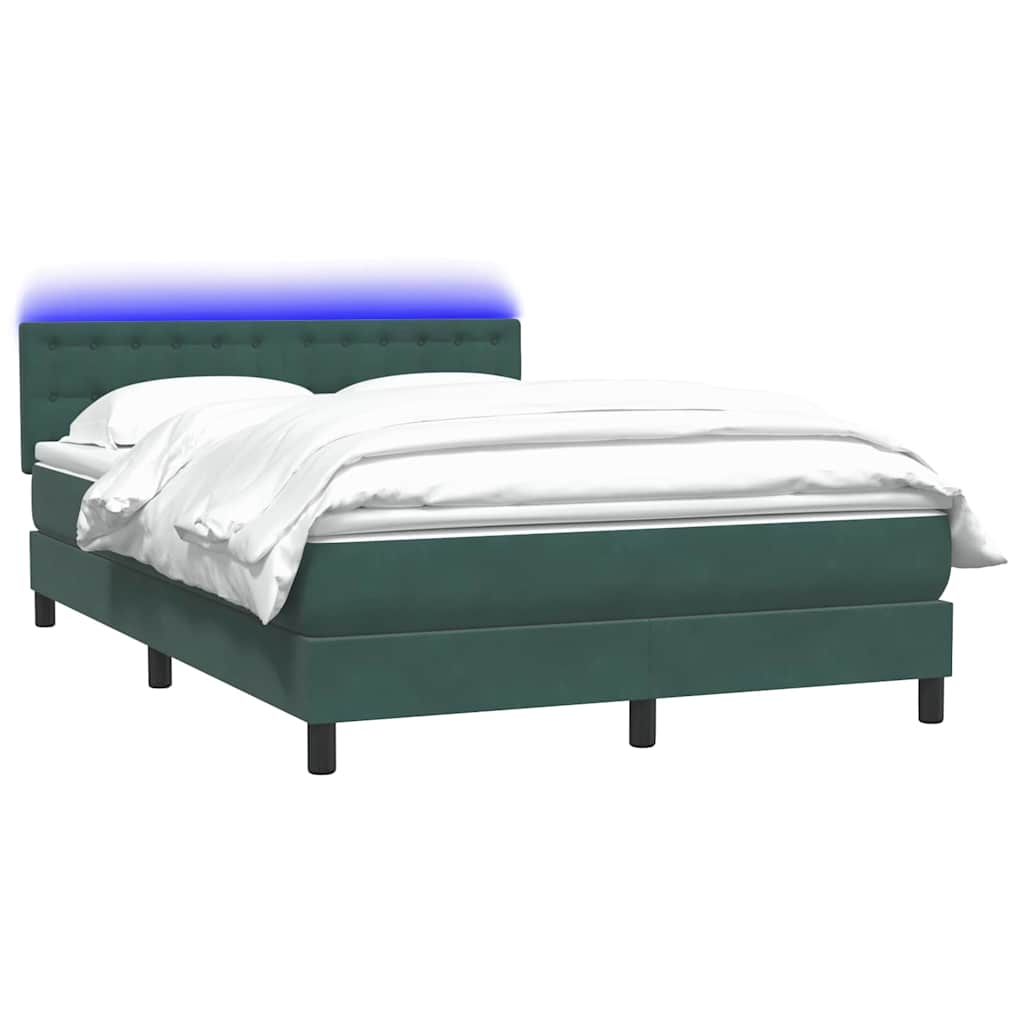 Κρεβάτι Boxspring με Στρώμα & LED Σκούρο Πράσινο 140x210εκ. Βελούδινο
