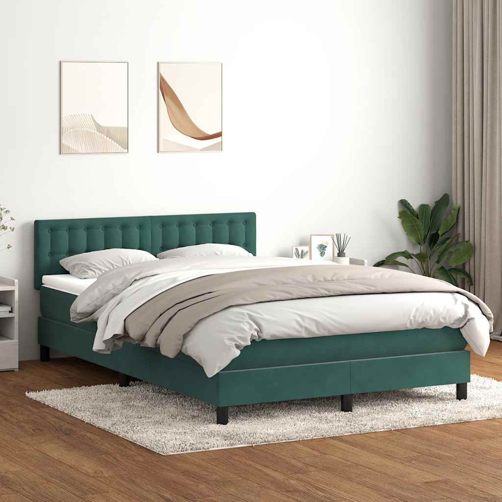 Κρεβάτι Boxspring με Στρώμα & LED Σκούρο Πράσινο 140x210εκ. Βελούδινο