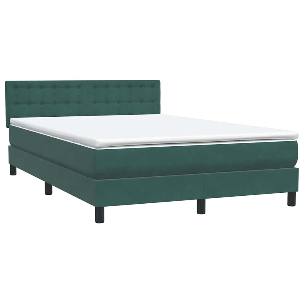 Κρεβάτι Boxspring με Στρώμα & LED Σκούρο Πράσινο 140x210εκ. Βελούδινο