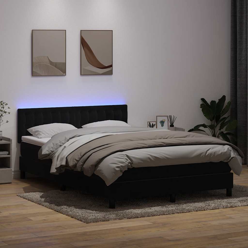Κρεβάτι Boxspring με Στρώμα & LED Μαύρο 160x210 εκ. Βελούδινο