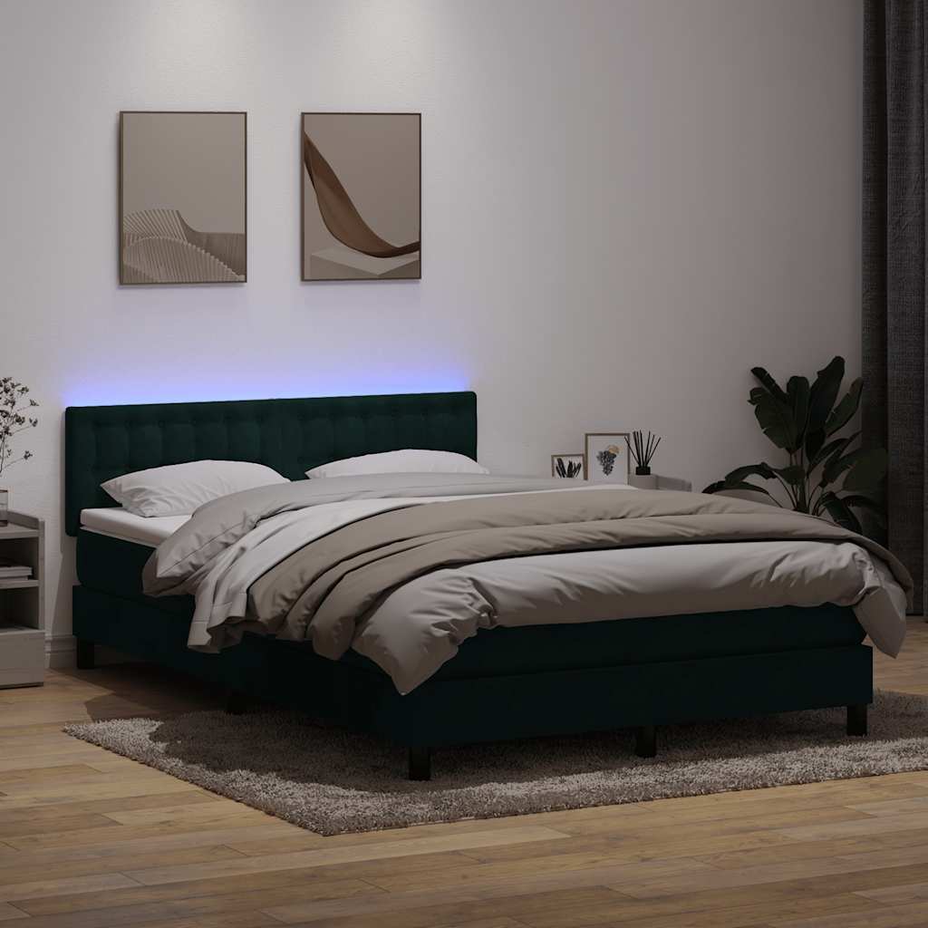 Κρεβάτι Boxspring με Στρώμα & LED Σκούρο Πράσινο 160x210εκ. Βελούδινο - Pakobazaar
