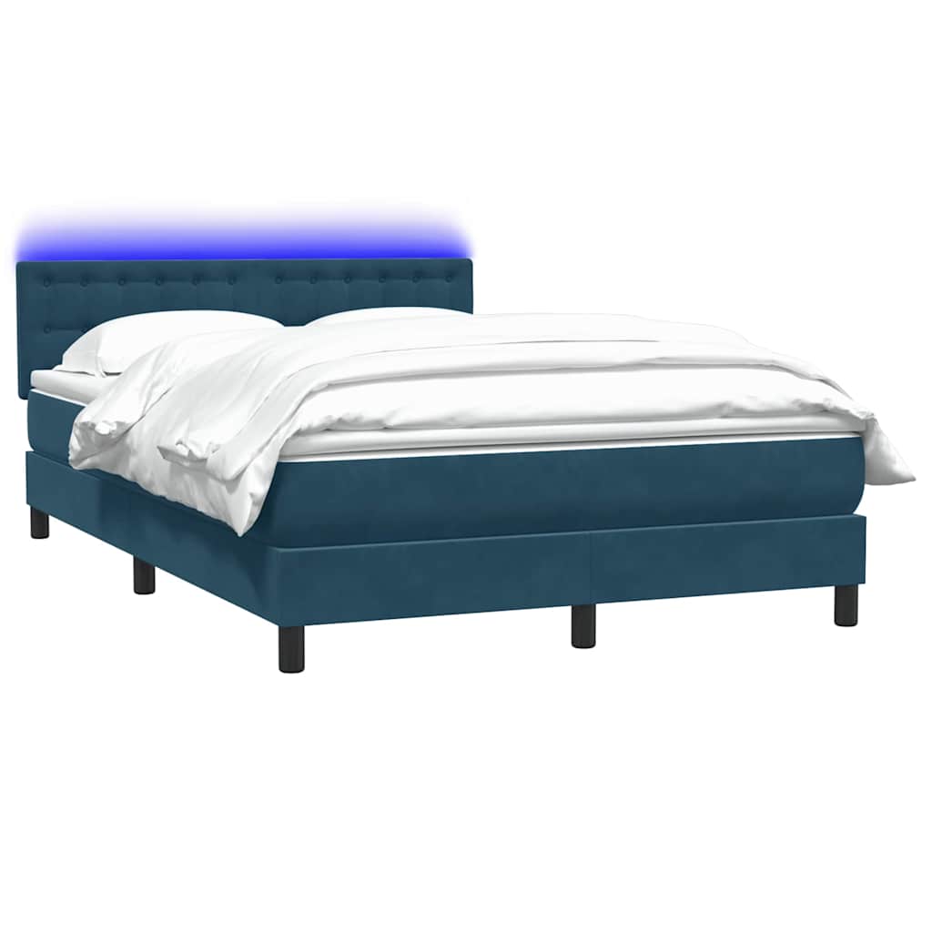 Κρεβάτι Boxspring με Στρώμα & LED Σκούρο Μπλε 160x210 εκ. Βελούδινο - Pakobazaar