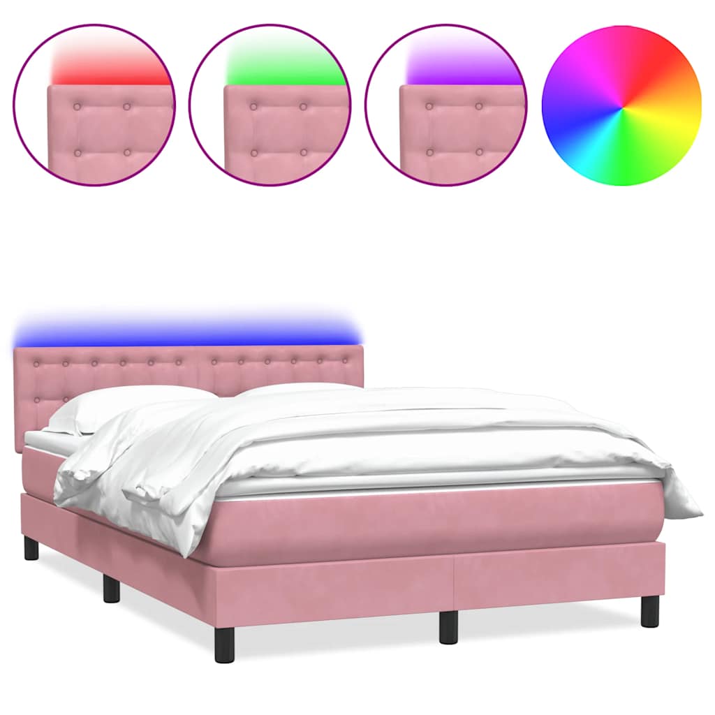 Κρεβάτι Boxspring με Στρώμα & LED Ροζ 160x210 εκ. Βελούδινο