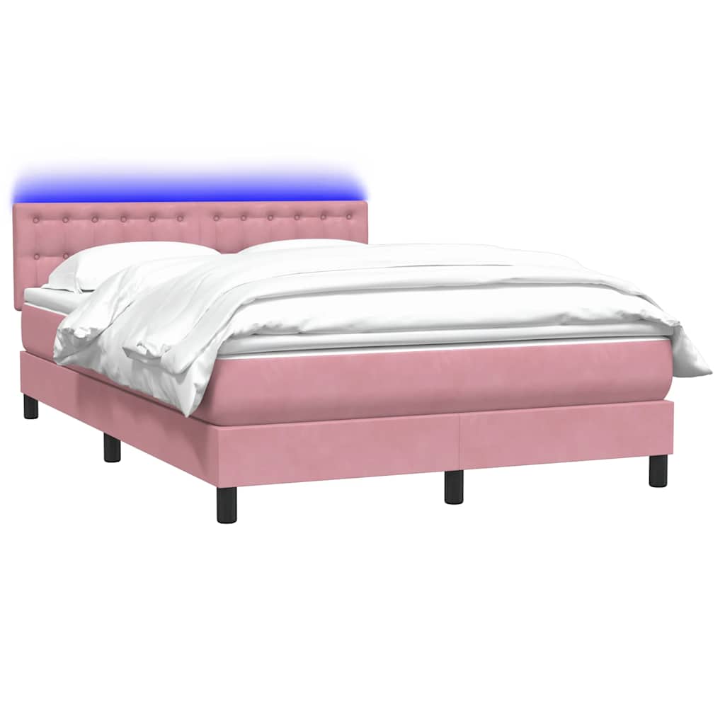 Κρεβάτι Boxspring με Στρώμα & LED Ροζ 160x210 εκ. Βελούδινο