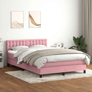 Κρεβάτι Boxspring με Στρώμα & LED Ροζ 160x210 εκ. Βελούδινο