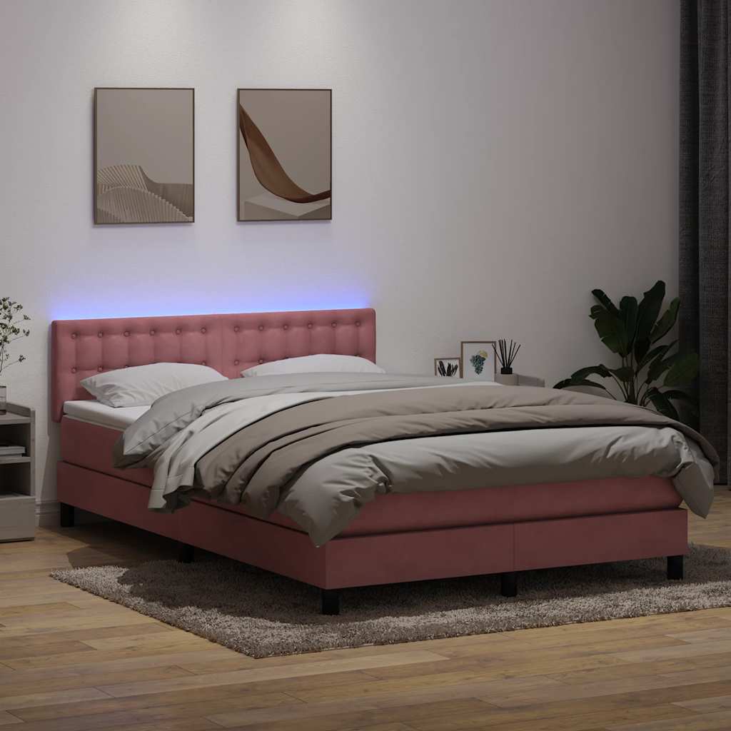 Κρεβάτι Boxspring με Στρώμα & LED Ροζ 160x210 εκ. Βελούδινο