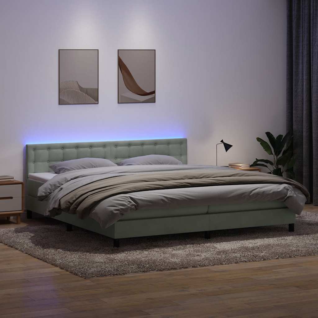 Κρεβάτι Boxspring με Στρώμα & LED Ανοιχτό Γκρι 180x210 εκ. Βελούδινο - Pakobazaar