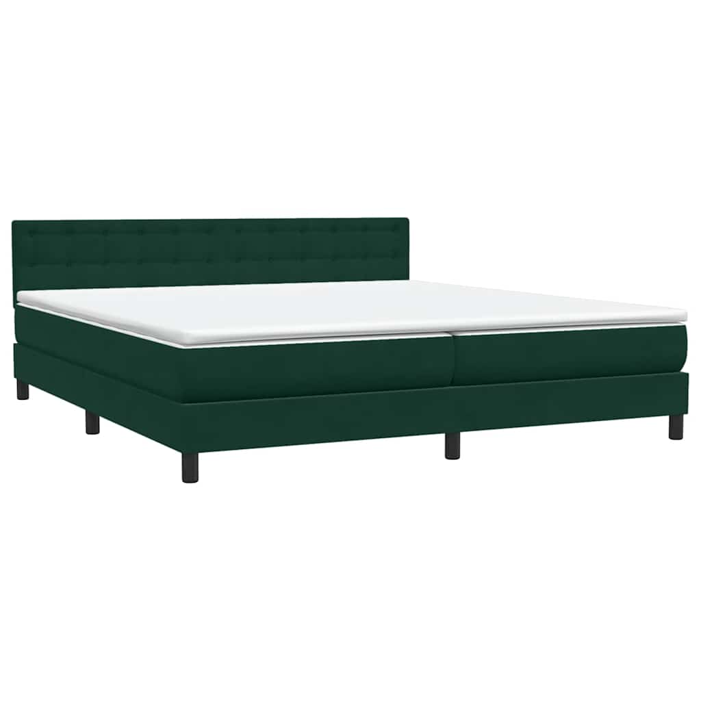 Κρεβάτι Boxspring με Στρώμα & LED Σκούρο Πράσινο 180x210εκ. Βελούδινο