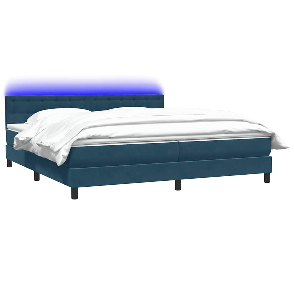 Κρεβάτι Boxspring με Στρώμα & LED Σκούρο Μπλε 180x210 εκ. Βελούδινο - Pakobazaar